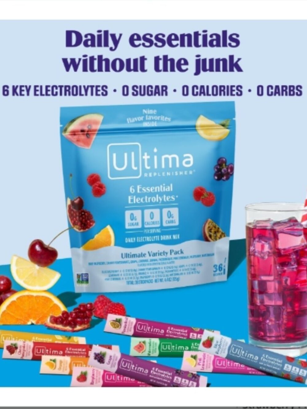 Ultima Replenisher Daily Electrolyte Powder –Ultimate Variety Pack, 42 Stickpack